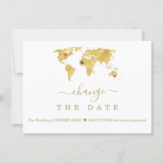 Destination Gold World Map Wedding Change The Date Save The Date