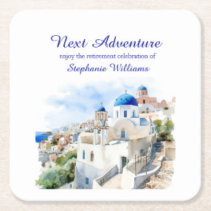 Destination Greece island Retirement Party  Square Paper Coaster