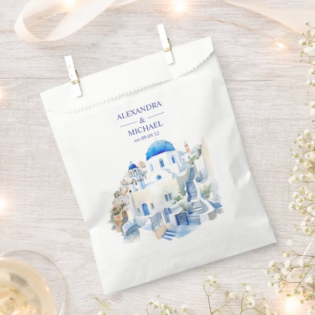 Destination Greece Santorini Wedding Favour Bag (Clipped)