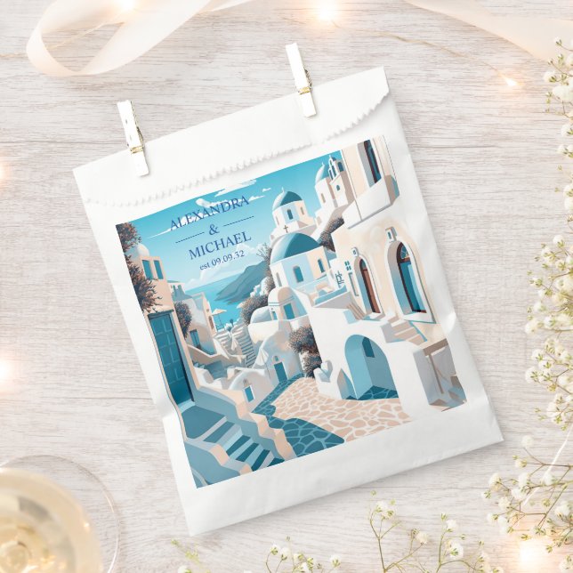 Destination Greece Santorini Wedding Favour Bag (Clipped)