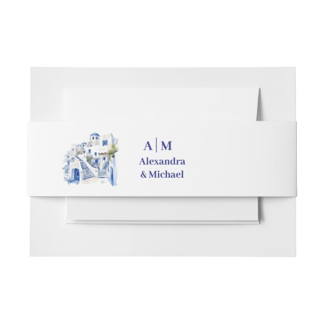 Destination Greece Santorini Wedding Invitation Belly Band (Front Example)