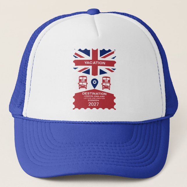 Destination London UK Vacation Trucker Hat (Front)