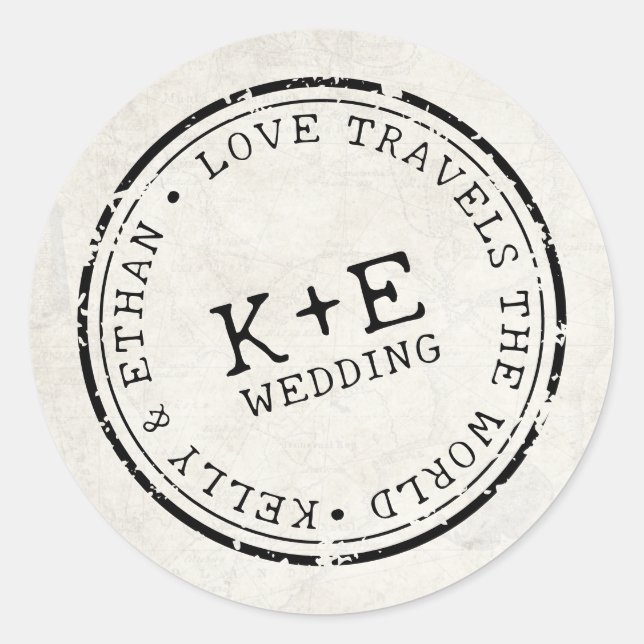 Destination Map Boho Wedding Classic Round Sticker (Front)