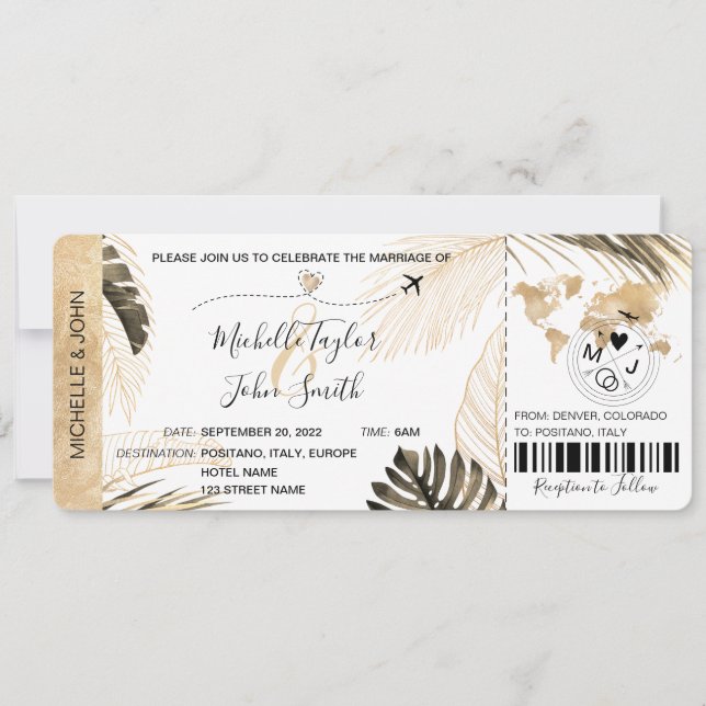 Destination Mariage Carte d'embarquement Plan Trop (Devant)
