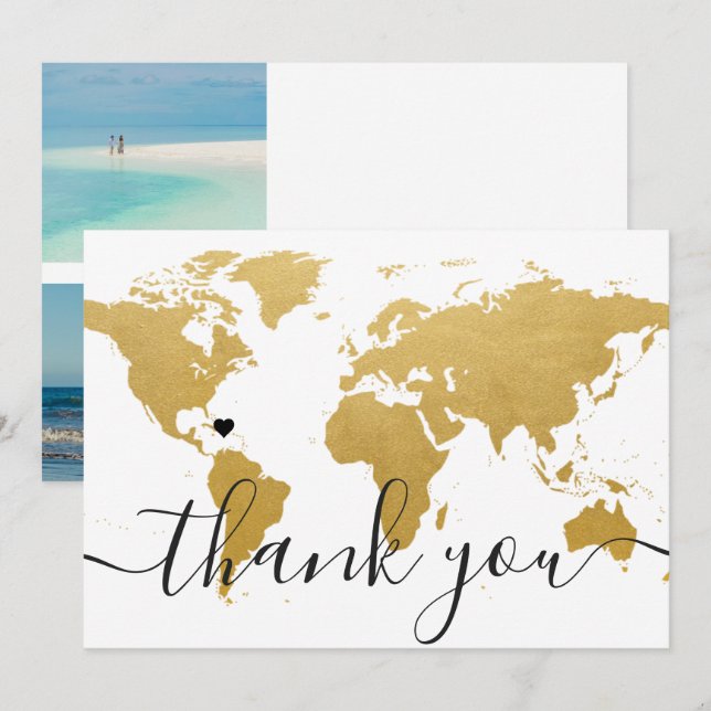 Destination Mariage Gold World Carte Mariage Photo (Devant / Derrière)