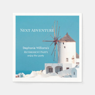 Destination Retirement Party Greek White Blue  Napkin