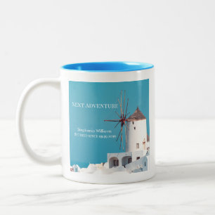 Destination Retirement Party Greek White Blue Two-Tone Coffee Mug