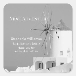 Destination Retirement Party Greek White Grey Square Sticker