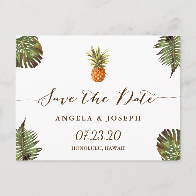 Destination Save the Date | Tropical Pineapple Announcement Postcard (Front)