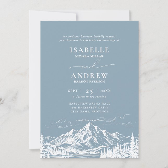 Destination Scenery Sketch Wedding Invitation (Front)