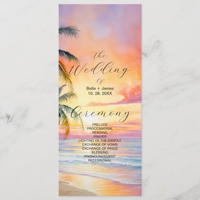 Destination Sunset Beach Wedding  Program (Front)