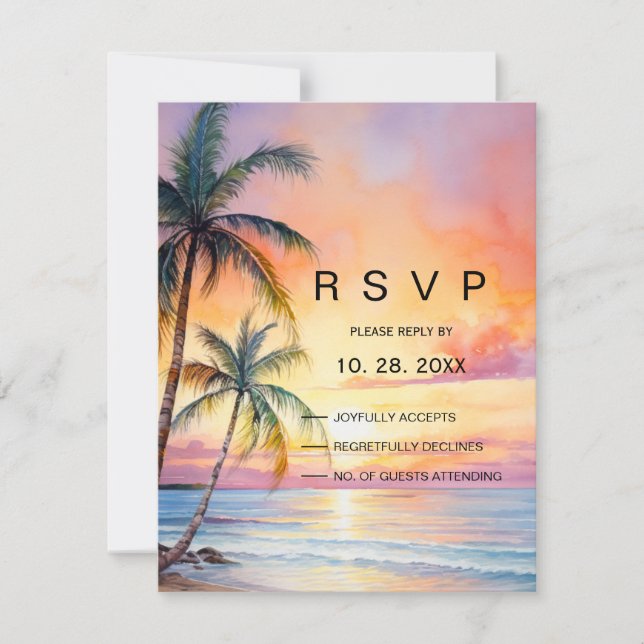 Destination Sunset Beach Wedding  RSVP Card (Front)