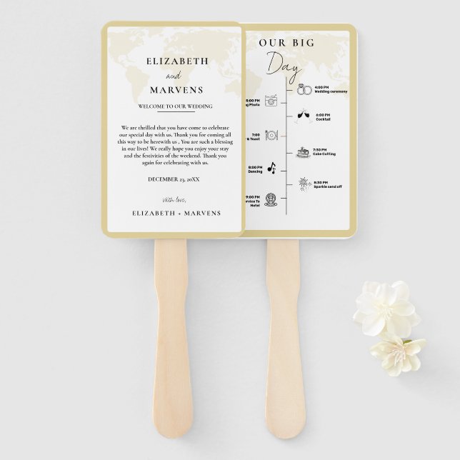 Destination Travel wedding day  Events Timeline  Hand Fan (Front and Back)