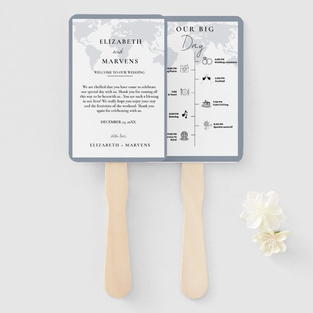 Destination Travel wedding day  Events Timeline  Hand Fan (Front and Back)