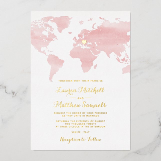 Destination Travel Wedding Foil Invitation (Front)