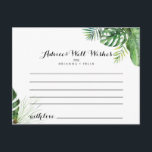 Destination Tropical Greenery Wedding Advice Card<br><div class="desc">This destination tropical greenery wedding advice card is perfect for a simple wedding. The design features hand-painted watercolor green palm and banana leaves neatly arranged into beautiful bouquets. These cards are perfect for a wedding, bridal shower, baby shower, graduation party & more. Personalize the cards with the names of the...</div>
