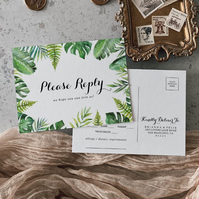 Destination Tropical Menu Choice RSVP Postcard (Creator Uploaded)