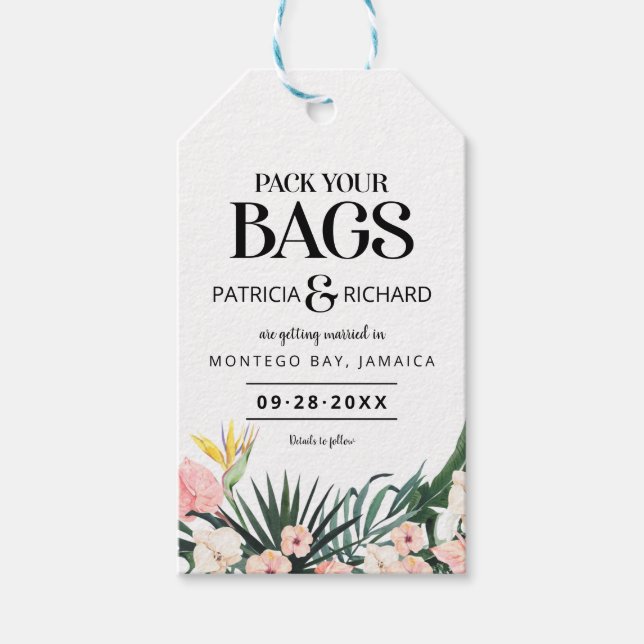 Destination Tropical Wedding Save The Date Gift Tags (Front)