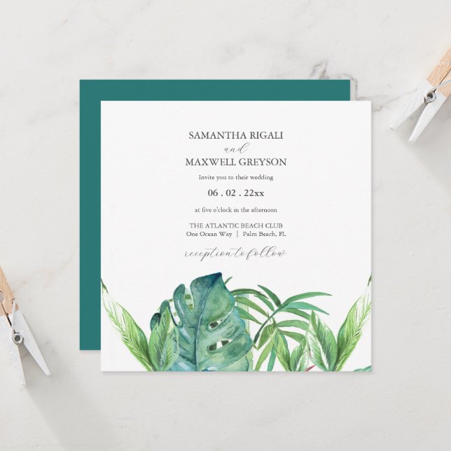 Destination tropicale Invitations de mariage Palm (Devant/Arrière en situation)