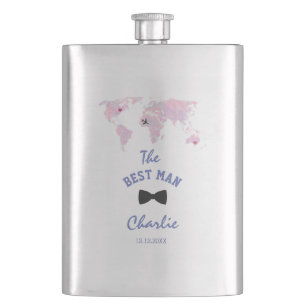 Destination Watercolor World Map The BEST MAN Hip Flask