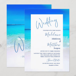 Destination Wedding Beach Ocean Blue Modern  Invitation