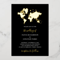 Destination Wedding | Black Elegant World Map Gold