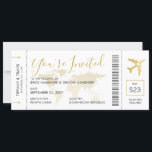 Destination Wedding Boarding Pass Invitation<br><div class="desc">Elegant and Modern Destination Wedding Boarding Pass Plane Ticket Invitation with a world map background and romantic airplane heart icon in faux gold,  black and white with customizable info entry areas,  bar code,  seat assignment and more authentic retro plane ticket details.</div>