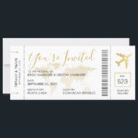 Destination Wedding Boarding Pass Invitation<br><div class="desc">Elegant and Modern Destination Wedding Boarding Pass Plane Ticket Invitation with a world map background and romantic airplane heart icon in faux gold,  black and white with customizable info entry areas,  bar code,  seat assignment and more authentic retro plane ticket details.</div>