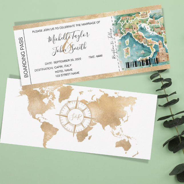 Destination Wedding Boarding Pass Italy Invitation (Creator Uploaded)
