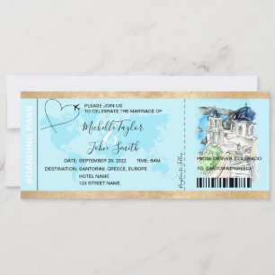 Destination Wedding Boarding Pass Santorini Greece Invitation