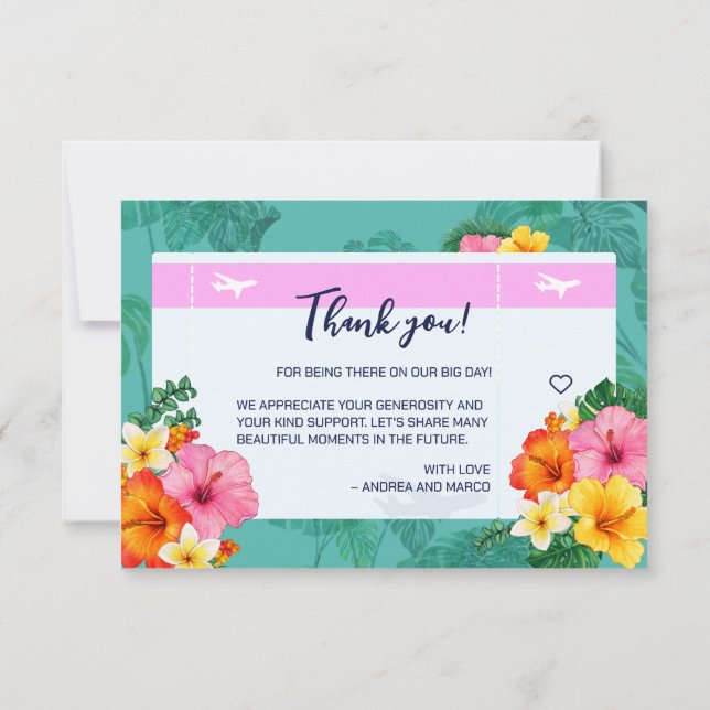 Destination Wedding Boarding Pass Thank You Card (Back)
