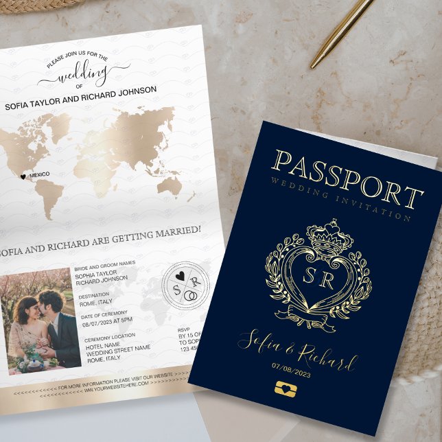 Destination Wedding Crest Passport Monogram  Foil Greeting Card (Creator Uploaded)