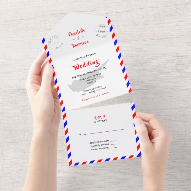 Destination Wedding Cyprus Airmail All In One Invi All In One Invitation (Tearaway)