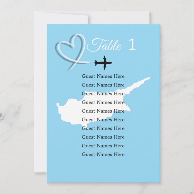 Destination Wedding Cyprus Map Table Plan Card (Front)