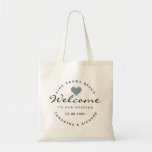 Destination Wedding Dusty Blue Heart Guest Welcome Tote Bag<br><div class="desc">Welcome guests for your destination wedding with personalized gifts. The modern and stylish wedding welcome tote bags lets you share your joy. Personalize with the location of your wedding, bride and groom names,  and wedding date.</div>