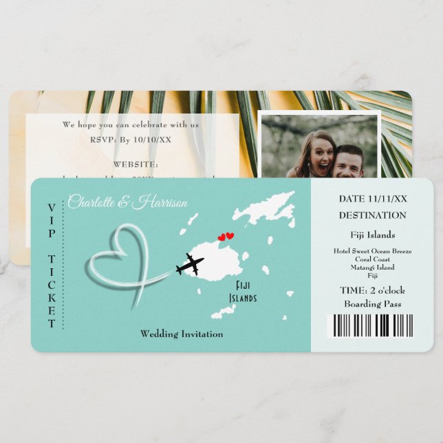 Destination Wedding Fiji Ticket Invitation (Front/Back)