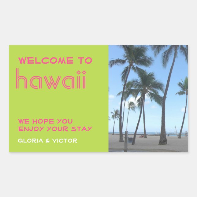 Destination wedding green tropical gift bag label (Front)