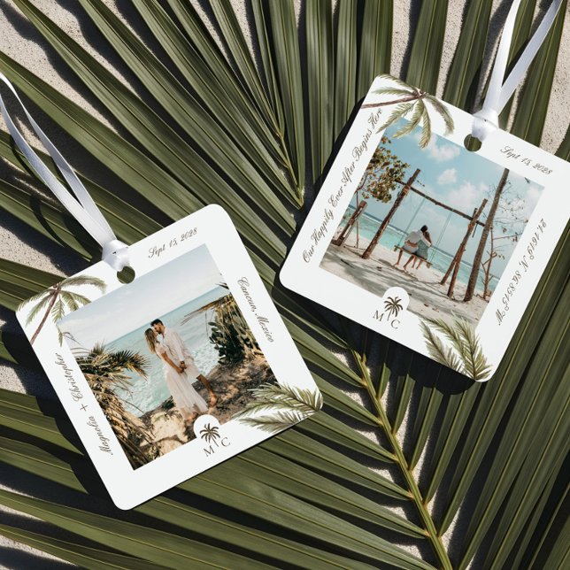 Destination Wedding Honeymoon Tropical Palm Photo Metal Ornament (Destination Wedding Honeymoon Tropical Palm Photo Metal Ornament)