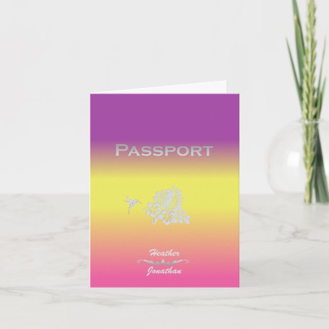 Destination Wedding Invitation Passport & Hibiscus (Front)