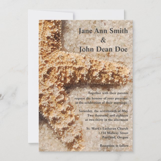 Destination Wedding Invitation:  Starfish in Sand Invitation (Front)