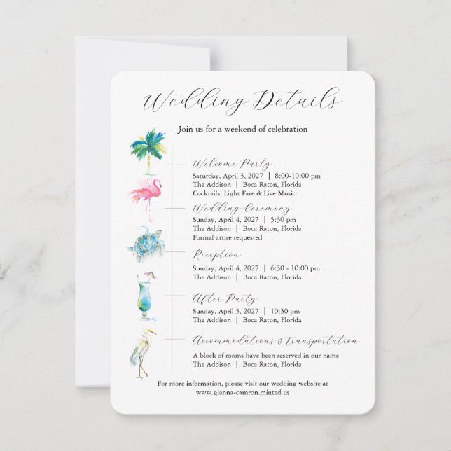 Destination Wedding Invitations Details Card (Front)