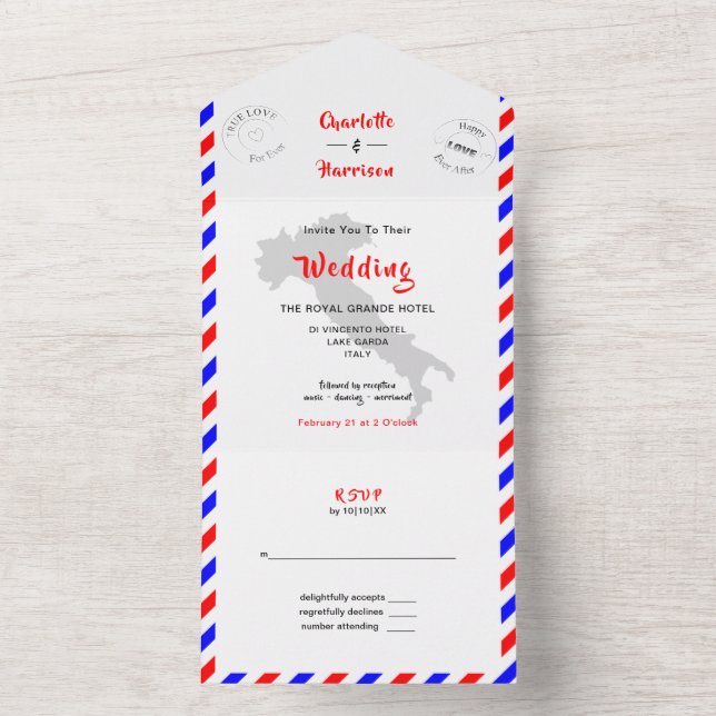 Destination Wedding Italy Airmail Style All In One All In One Invitation (Inside)