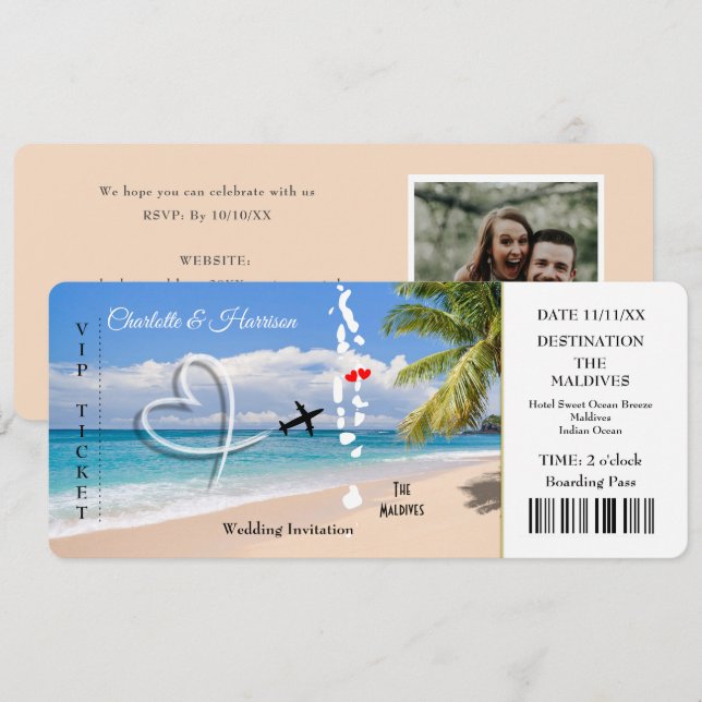 Destination Wedding Maldives Ticket Invitation (Front/Back)