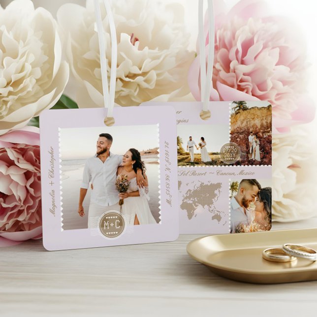 Destination Wedding Map Pin Photo Collage Keepsake Metal Ornament (Destination Wedding Map Pin Photo Collage Keepsake Metal Ornament)