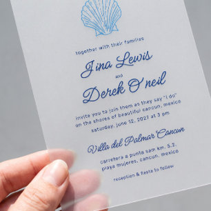 Destination Wedding Minimalistic Blue Transparent Acrylic Invitations