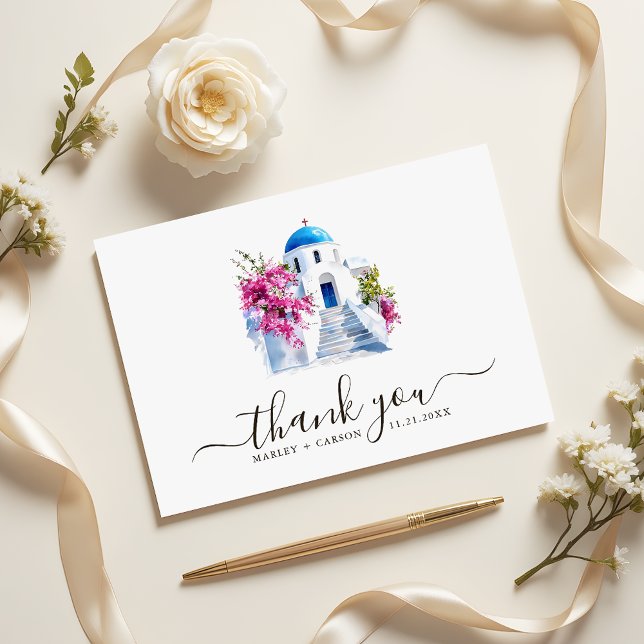 Destination Wedding Modern Bougainvillea Blue Dome Thank You Card (Creator Uploaded)