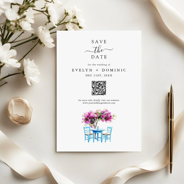Destination Wedding Modern Bougainvillea QR Code Save The Date (Creator Uploaded)