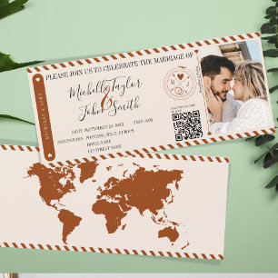 Destination Wedding Orange Boarding Pass QR Code Invitation
