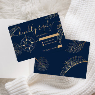 Destination Wedding Passport Compass Monogram RSVP Card