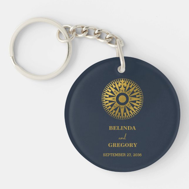 Destination Wedding Passport Compass Wedding Favou Keychain (Front)